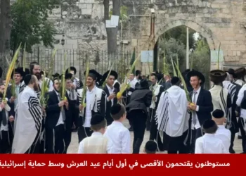 مستوطنون يقتحمون الأقصى ويؤدون طقوسًا تلمودية في المسجد الأقصى تحت حماية شرطة الاحتلال الإسرائيلي.